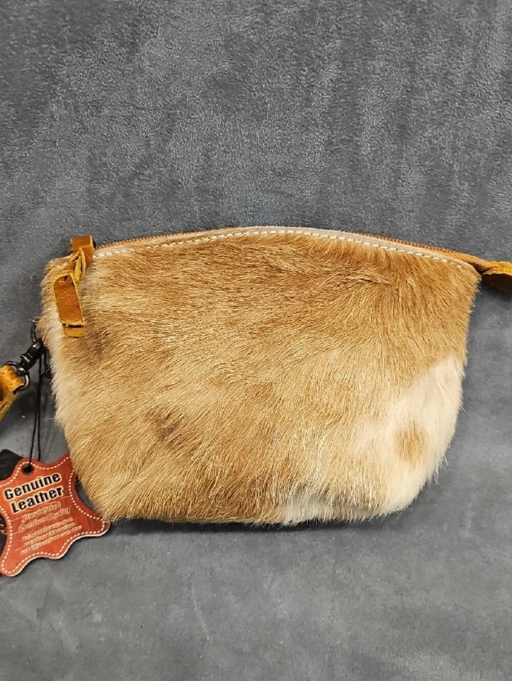 American Darling Cowhide Leather Wristlet Makeup Bag Brindle Western Cowgirl